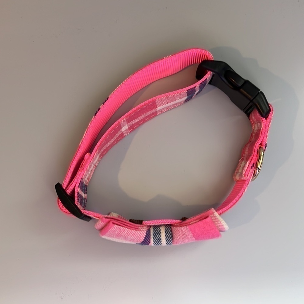 Pink plaid dog collar 1’ wide 22” long - Picture 3 of 5
